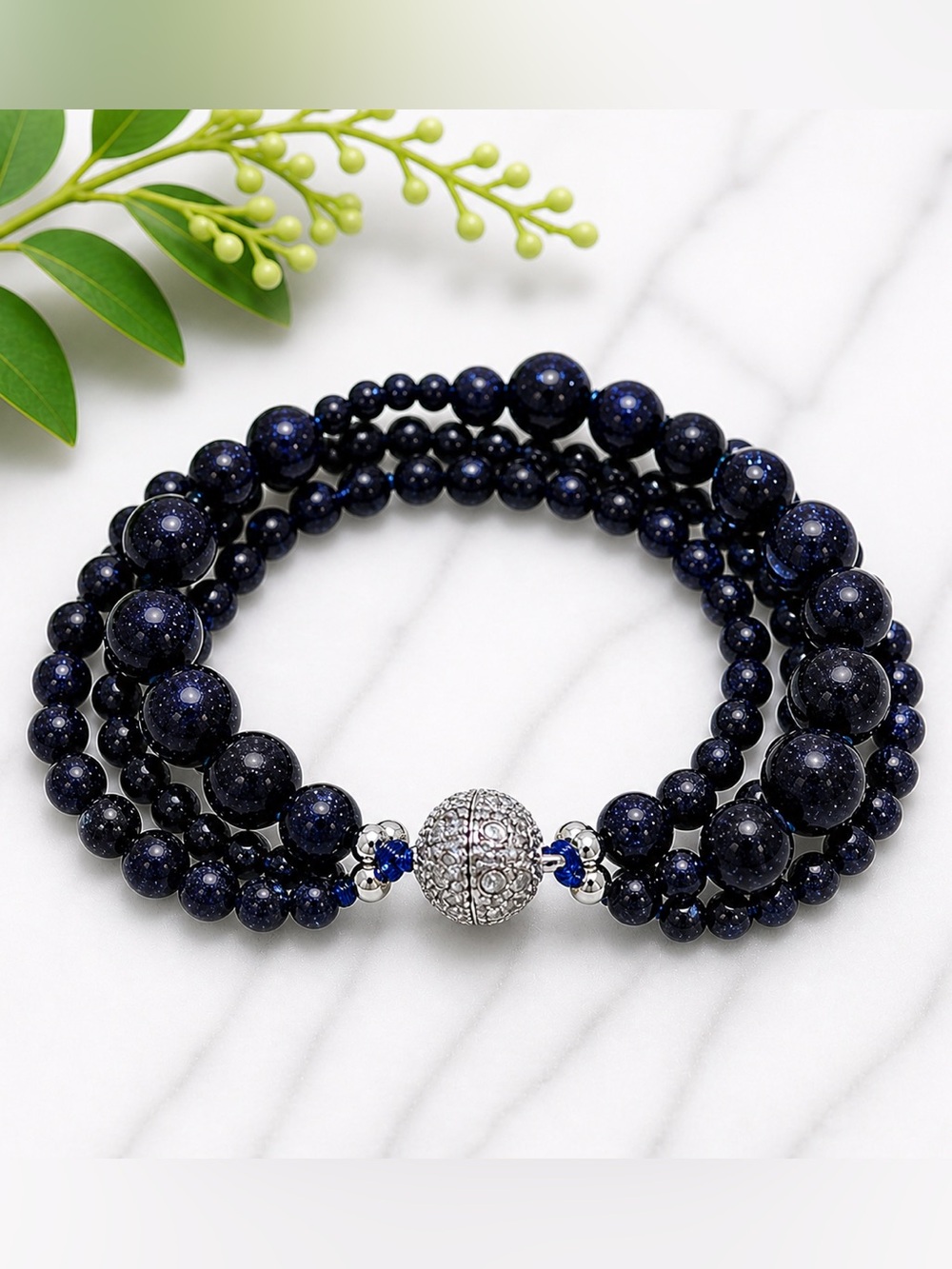 Blue Sandstone Magnetic Beaded Bracelet – 7.5 inches